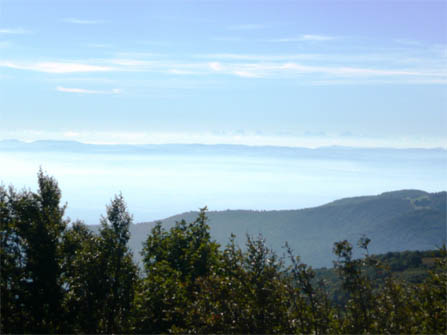 De noord Alpen pieken boven de wolkenband uit